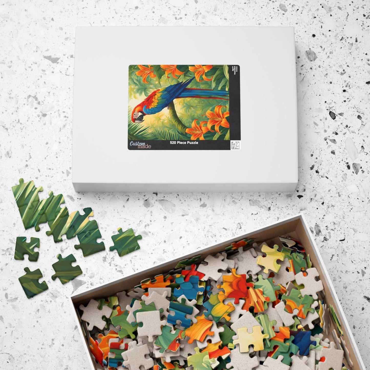 Colorful Parrot Puzzle, Tropical Jungle and Tiger Lilly Flower Scene, Nature-Inspired Jigsaw Game, Best Unique Bird Lover Gift, Mindfulness Puzzle The Puzzle Chest