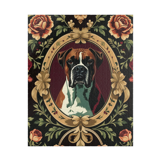 Vintage Boxer Dog Jigsaw Puzzle, William Morris Inspired Floral Design, 110 252 520 1014 Piece, Gift for Puzzle Lovers, Brain Teaser Game 520 pcs (Vertical) Puzzle The Puzzle Chest