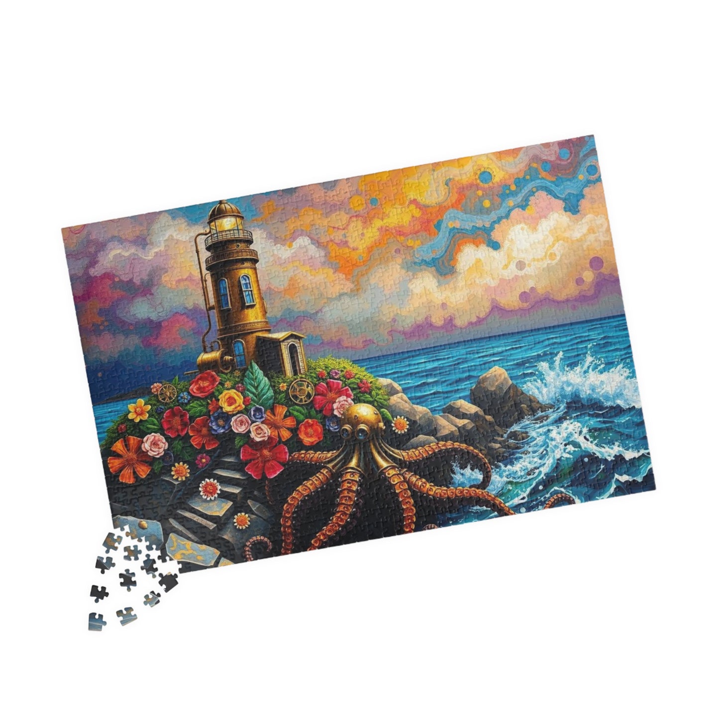 Ocean Lighthouse Puzzle - Steampunk Jigsaw Game for Adults, Nautical Theme Home Entertainment, Mindfulness Activity, Holiday Birthday Gift Puzzle The Puzzle Chest