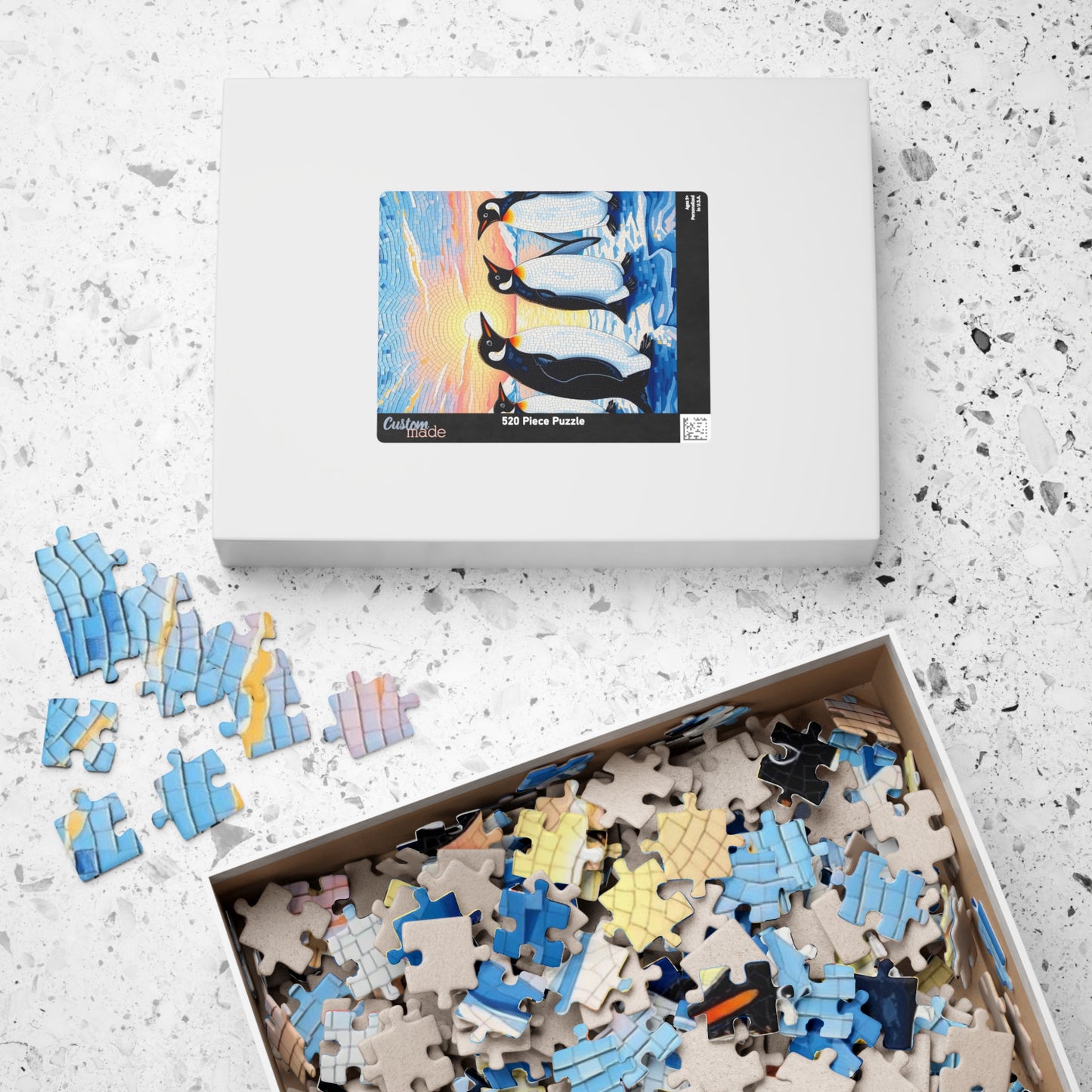 Penguin Mosaic Jigsaw Puzzle, Scenic Wildlife Arctic Sunrise Ice Winter Landscape Tabletop Game, Animal Theme Best Gift for Puzzle Fans Puzzle The Puzzle Chest