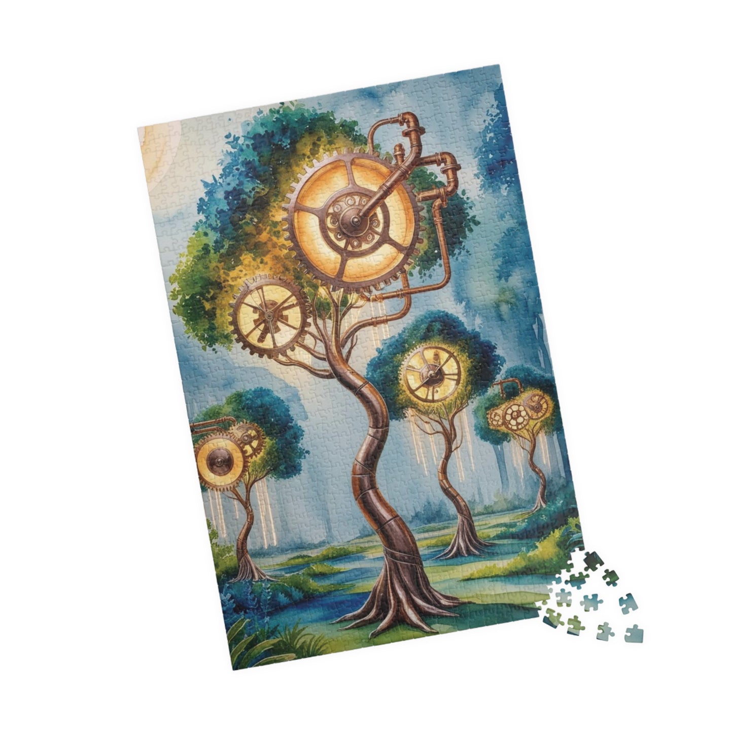 Jigsaw Puzzle - Surreal Landscape with Glowing Gears and Clockwork, Trippy 110, 252, 520, 1014-Piece Puzzle, Unique Gift for Puzzle Lover Puzzle The Puzzle Chest