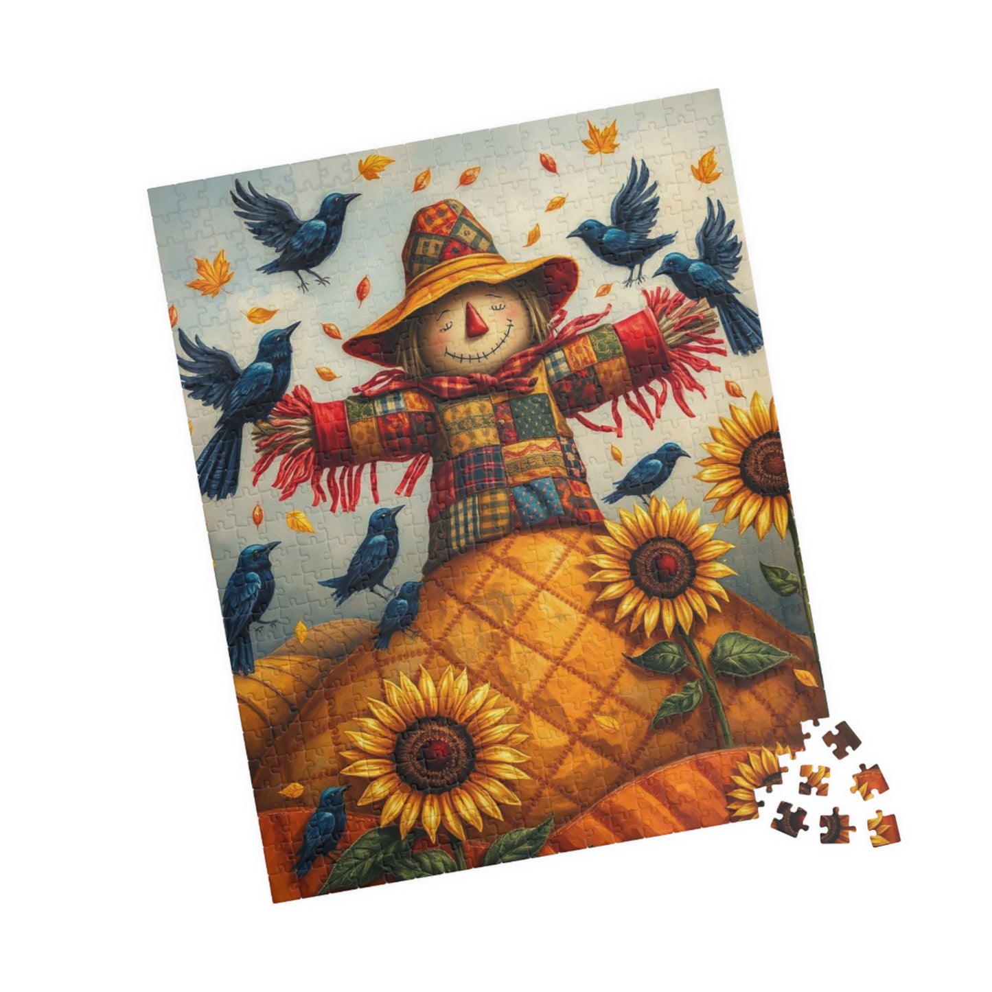 Fall Folk Art Scarecrow Puzzle, Cozy Autumn Jigsaw for Family Game Night, Thanksgiving Fun, Gift for Puzzle Lovers, 110 252 520-piece