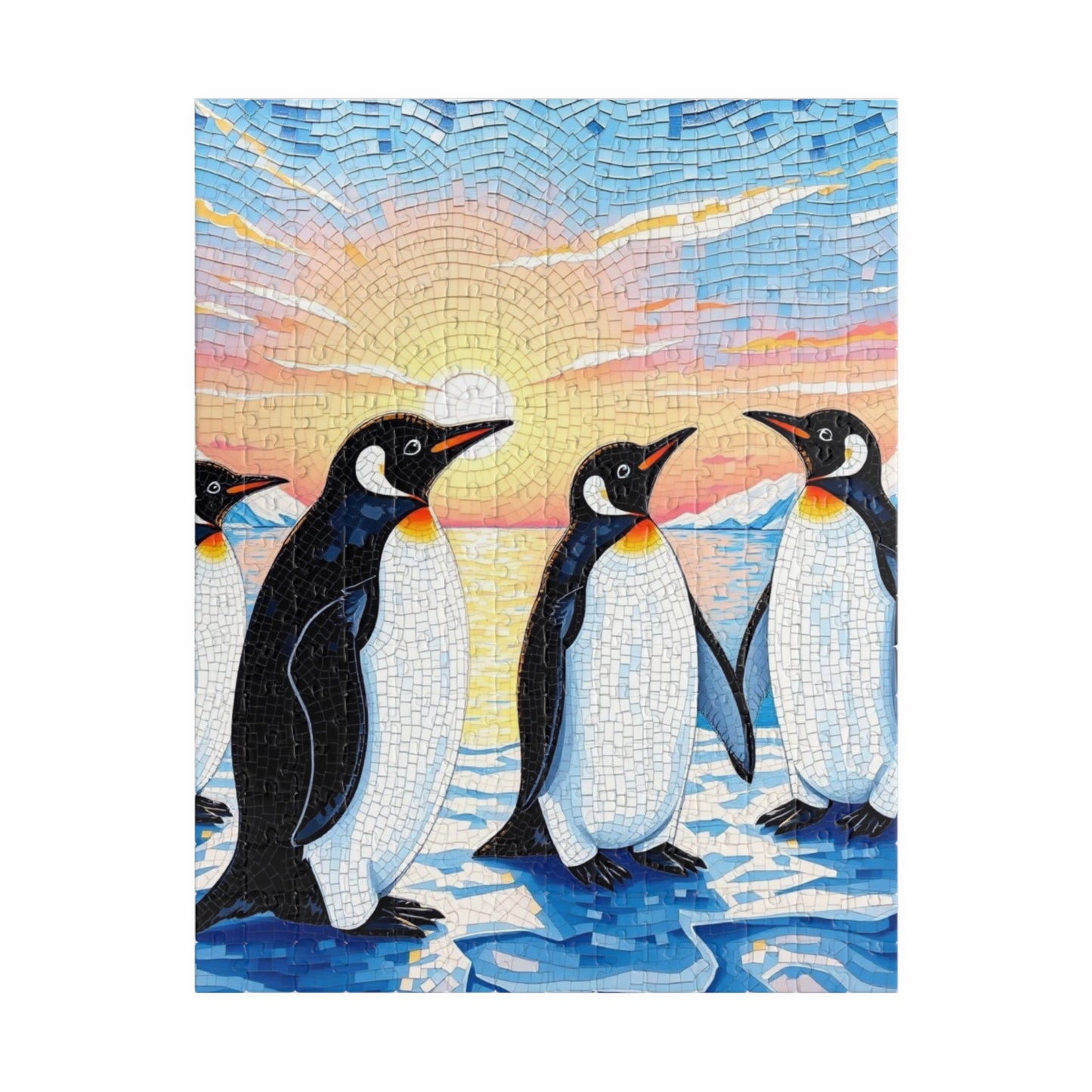 Penguin Mosaic Jigsaw Puzzle, Scenic Wildlife Arctic Sunrise Ice Winter Landscape Tabletop Game, Animal Theme Best Gift for Puzzle Fans 252 pcs (Vertical) Puzzle The Puzzle Chest
