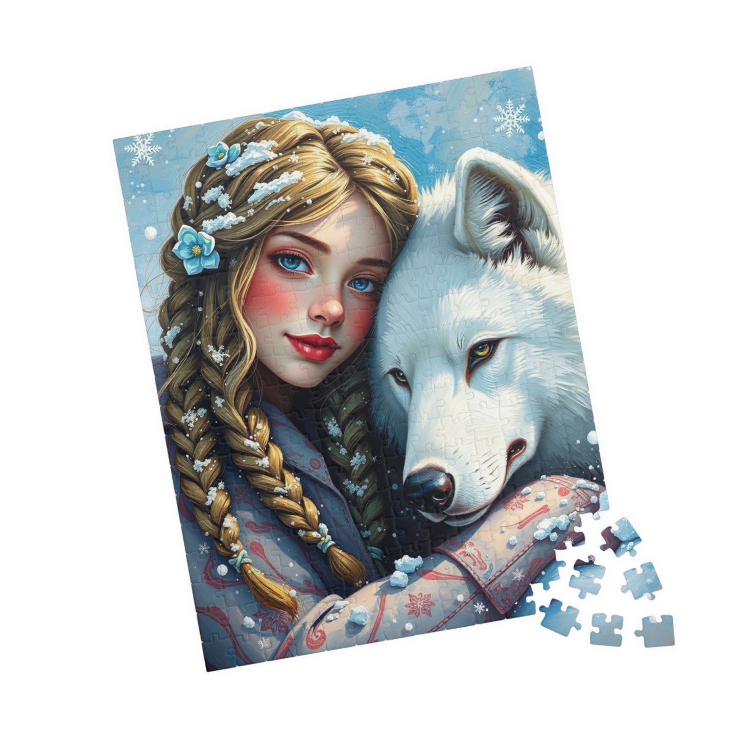 Woman and White Wolf Puzzle Artwork, Winter Theme Animal Lover Gift for Friends Birthday Holiday, Relaxing Activity for Family or Solo Fun, Puzzle The Puzzle Chest