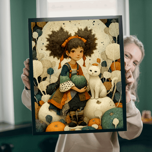 Black Girl and Kitten in a Watercolor Pumpkin Field Autumn Harvest Puzzle, Family Game Night, Group Activity, Cozy Indoor Fun, Fall Decor Puzzle The Puzzle Chest