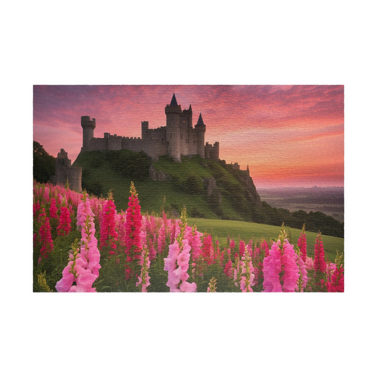 Landscape Jigsaw Puzzle - Snapdragon Meadow, 110-1014 Piece, Pink Sunset Castle Field, Relaxing Challenging Puzzle for Puzzle Lover, Gift 1014 pcs (Horizontal) Puzzle The Puzzle Chest
