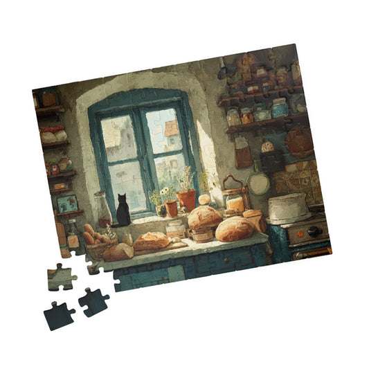 Cozy Kitchen Scene Cat on Windowsill Puzzle - Animal Themed Brain Teaser