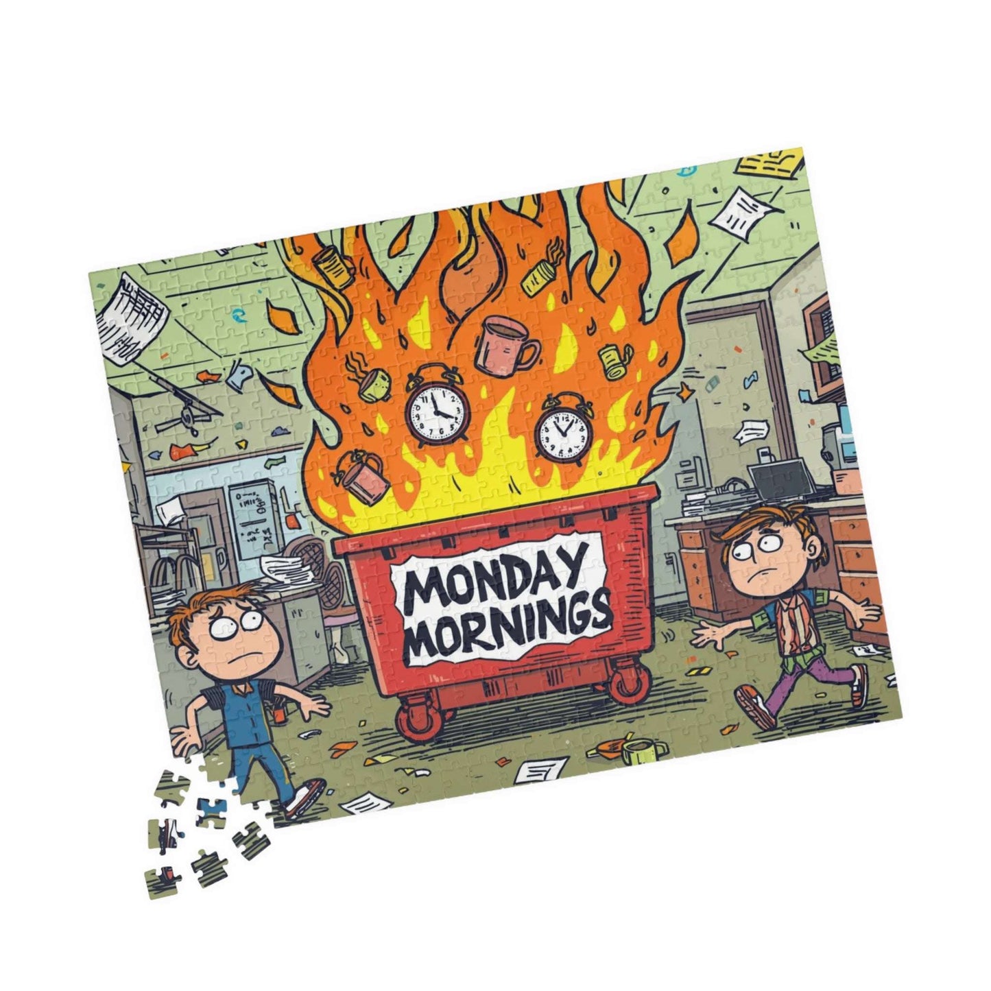Monday Mornings Puzzle - Dumpster Fire Meme Jigsaw, Funny Office Holiday Birthday Gift for Coworkers, Work Humor Puzzle 520 pcs (Horizontal) Puzzle The Puzzle Chest
