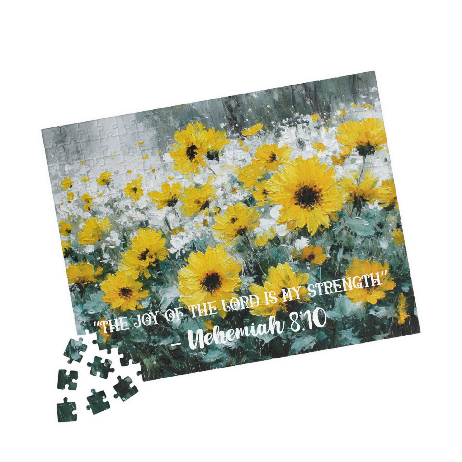 Sunflower Joy – Strength in Light Jigsaw Puzzle, Faith-Inspired Inspirational Gift, Christian Puzzle, Bible Verse Nehemiah 8:10 252 pcs (Horizontal) Puzzle The Puzzle Chest
