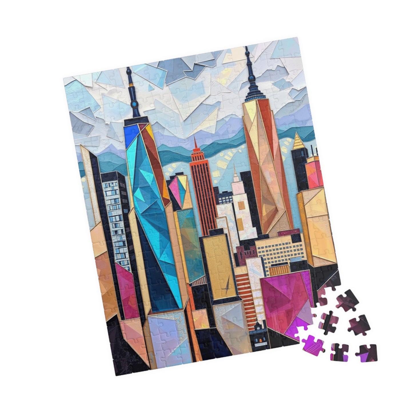 Abstract Cityscape Jigsaw Puzzle - Geometric Shapes Iridescent Colors Puzzle The Puzzle Chest