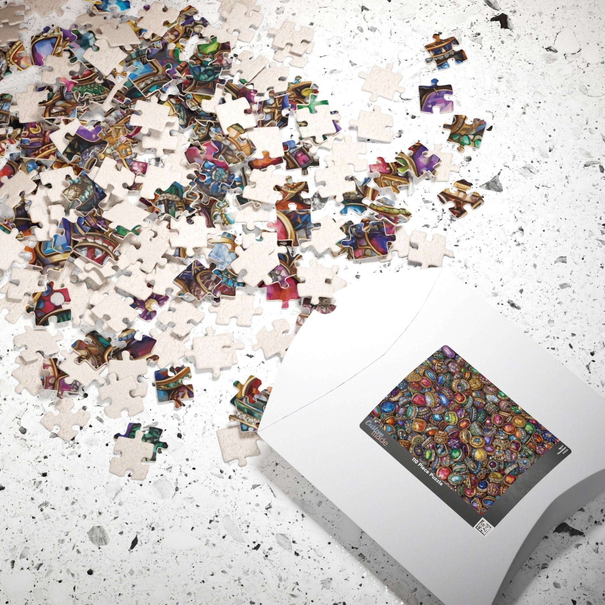 Sparkling Rings Collage Jigsaw Puzzle – Overlapping Gemstone Jewelry Puzzle The Puzzle Chest