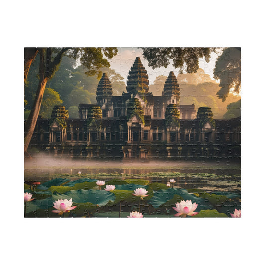 Mystical Angkor Wat Temple Jigsaw Puzzle with Lotus Flowers, Asian Ancient Temple Family Game, History Enthusiast Puzzle Lover Gift 252 pcs (Horizontal) Puzzle The Puzzle Chest