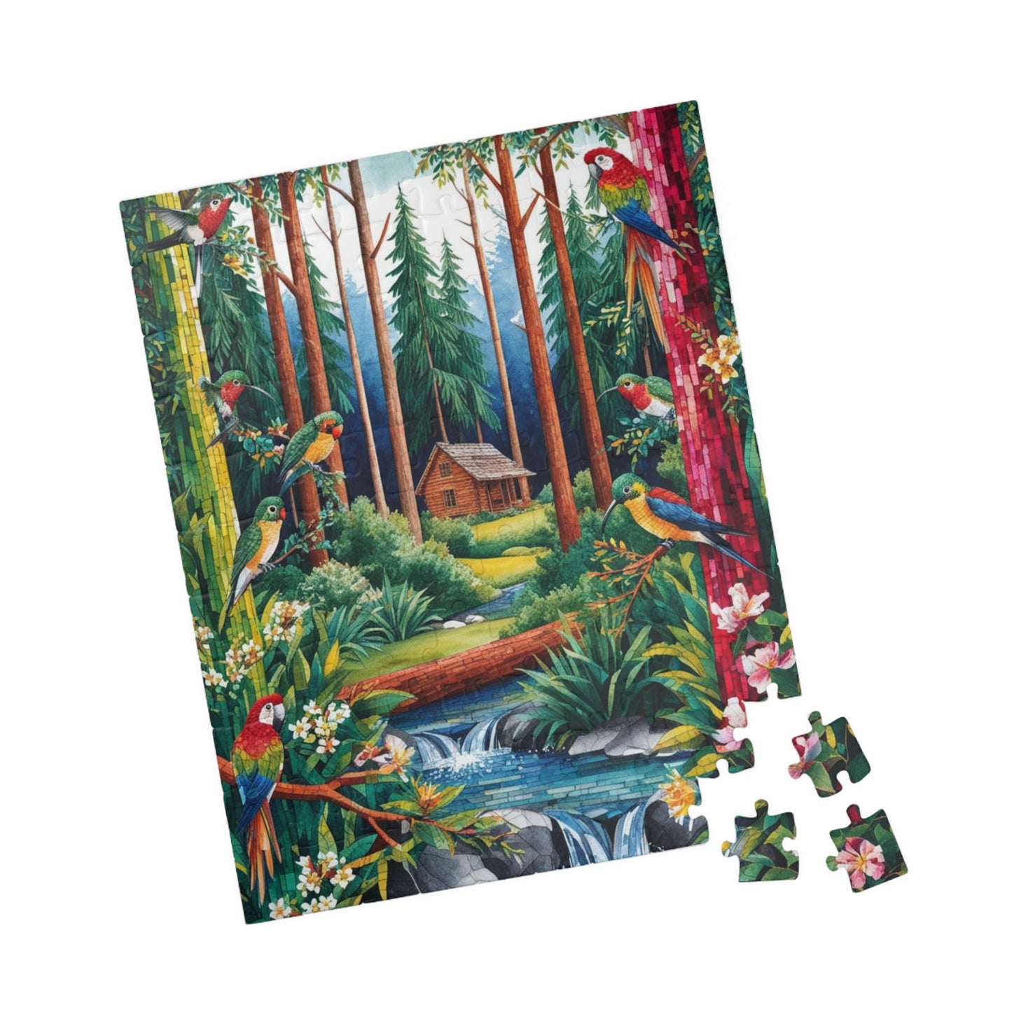 Forest Retreat Mosaic Puzzle - 110-1014 Piece, Tree Birds Cabin Stream Jigsaw Game, Nature Lovers Gift, Relaxing Mindfulness Family Activity Puzzle The Puzzle Chest