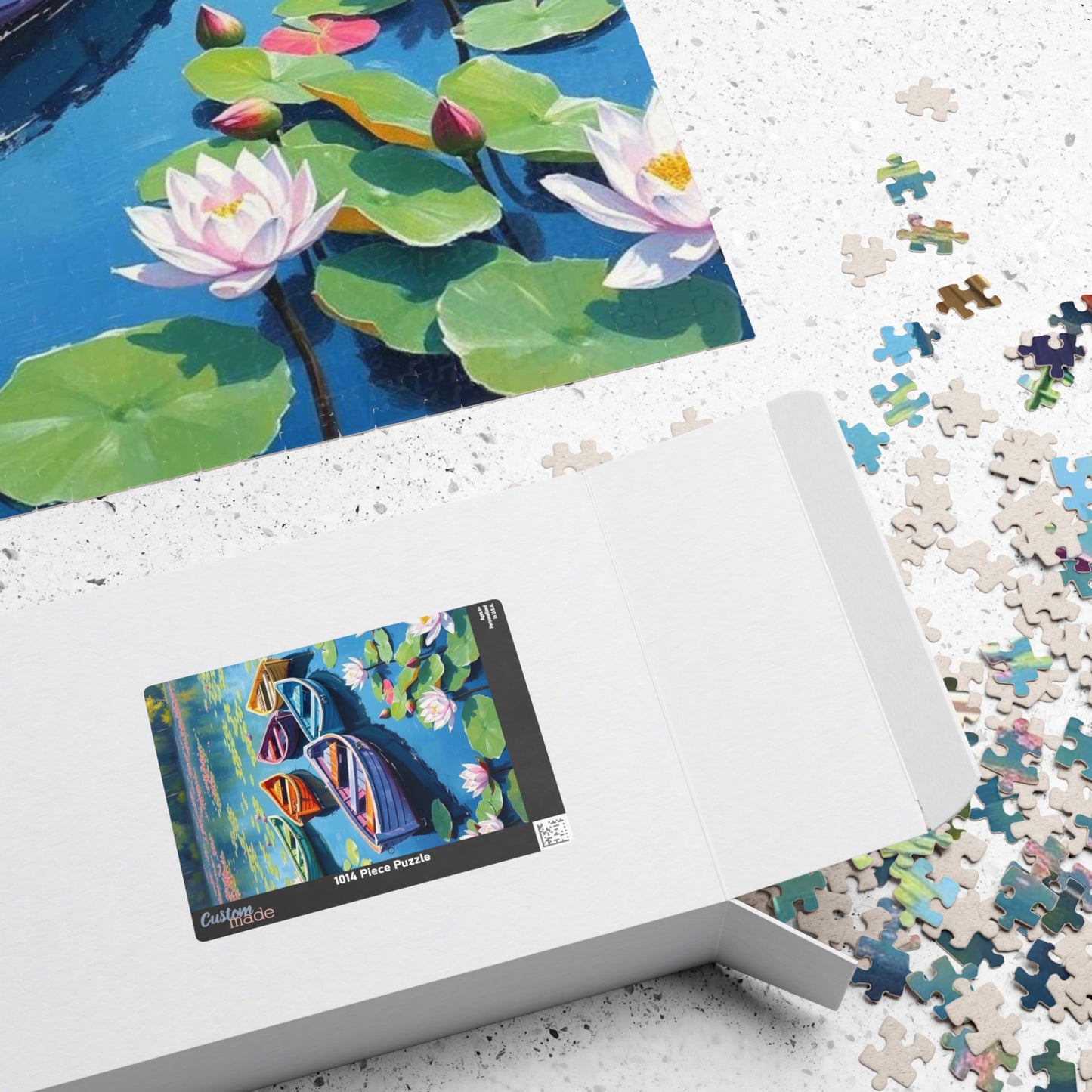 Serenity Afloat Lake Boat Jigsaw Puzzle, Rowboats and Lotus Flowers Landscape Puzzle, Scenic Summer Puzzle for Adult and Families Puzzle The Puzzle Chest