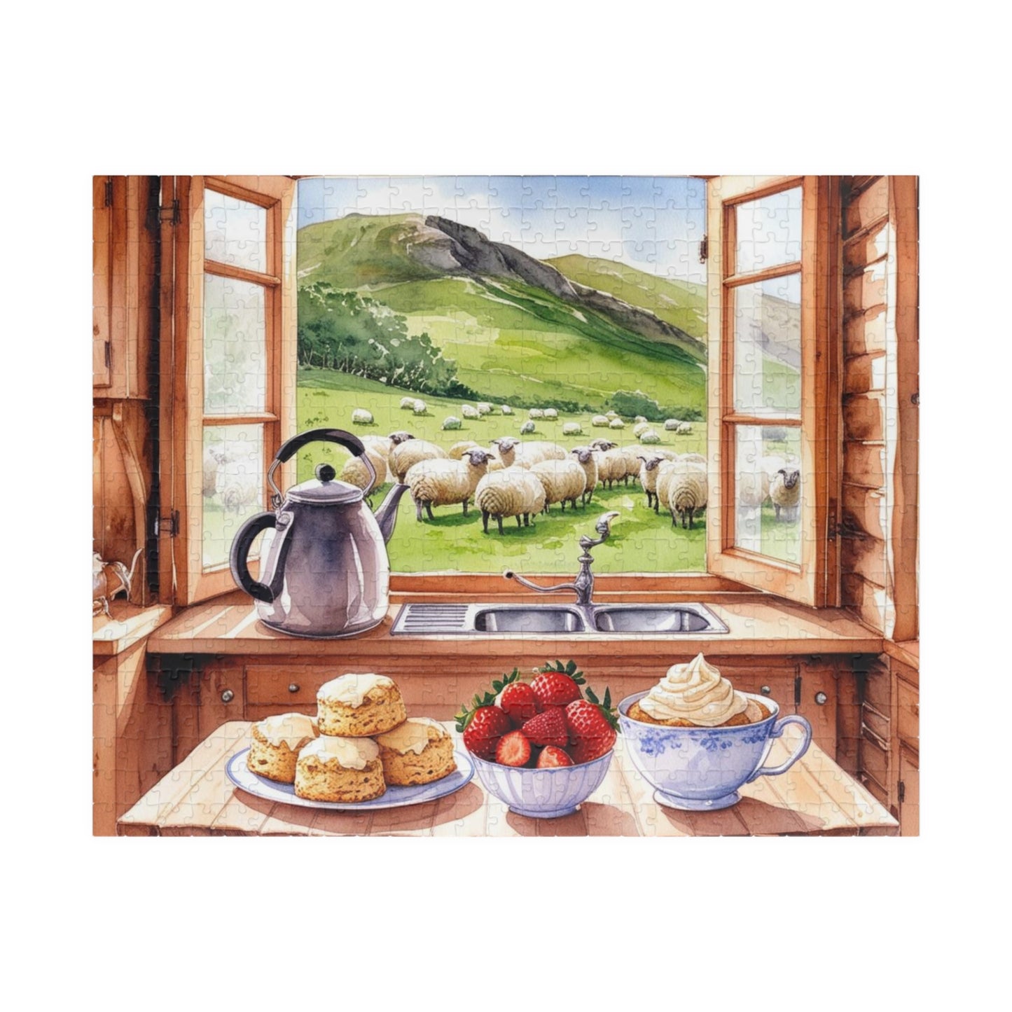 Alpine Backdrop Kitchen Puzzle (110-1014 Piece), Tea and Scones Foodie Jigsaw, Nature and Food Theme Game, Quiet Leisure Activity, Hobby 520 pcs (Horizontal) Puzzle The Puzzle Chest