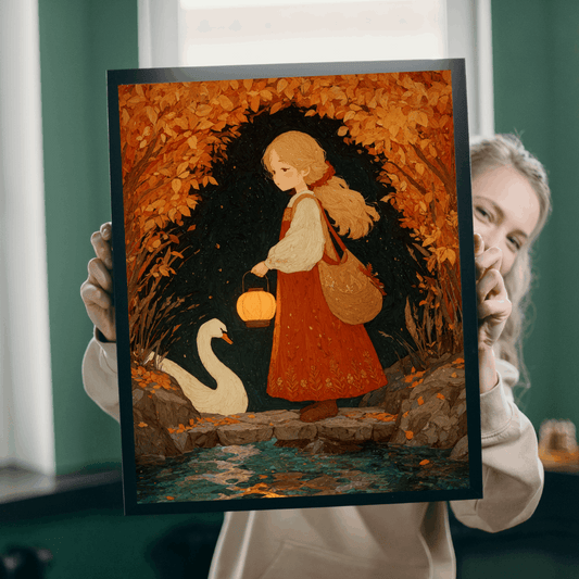 Storybook Autumn Pond Fairy-Tale Jigsaw Puzzle - Girl and Swan, Fall Themed Game for Home Activity, Holiday Gift, Quiet Hobby, Brain Teaser Puzzle The Puzzle Chest