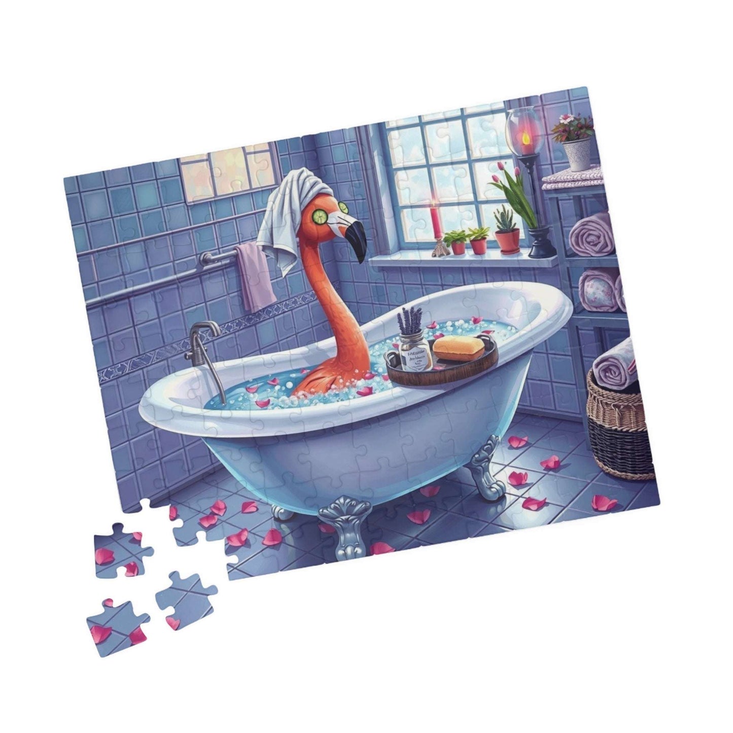 Flamingo in Bubble Bath - Fun and Whimsical Spa Puzzle, Unique Gift for Friends, Perfect for Family Fun, Birthday, or Spa Day Gathering