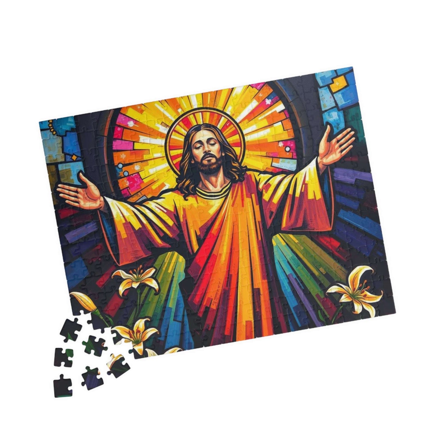 Radiant Jesus Puzzle - Colorful Religious Jigsaw, Inspirational Artwork Ideal Gift for Faith, Family Gatherings, and Spiritual Celebrations
