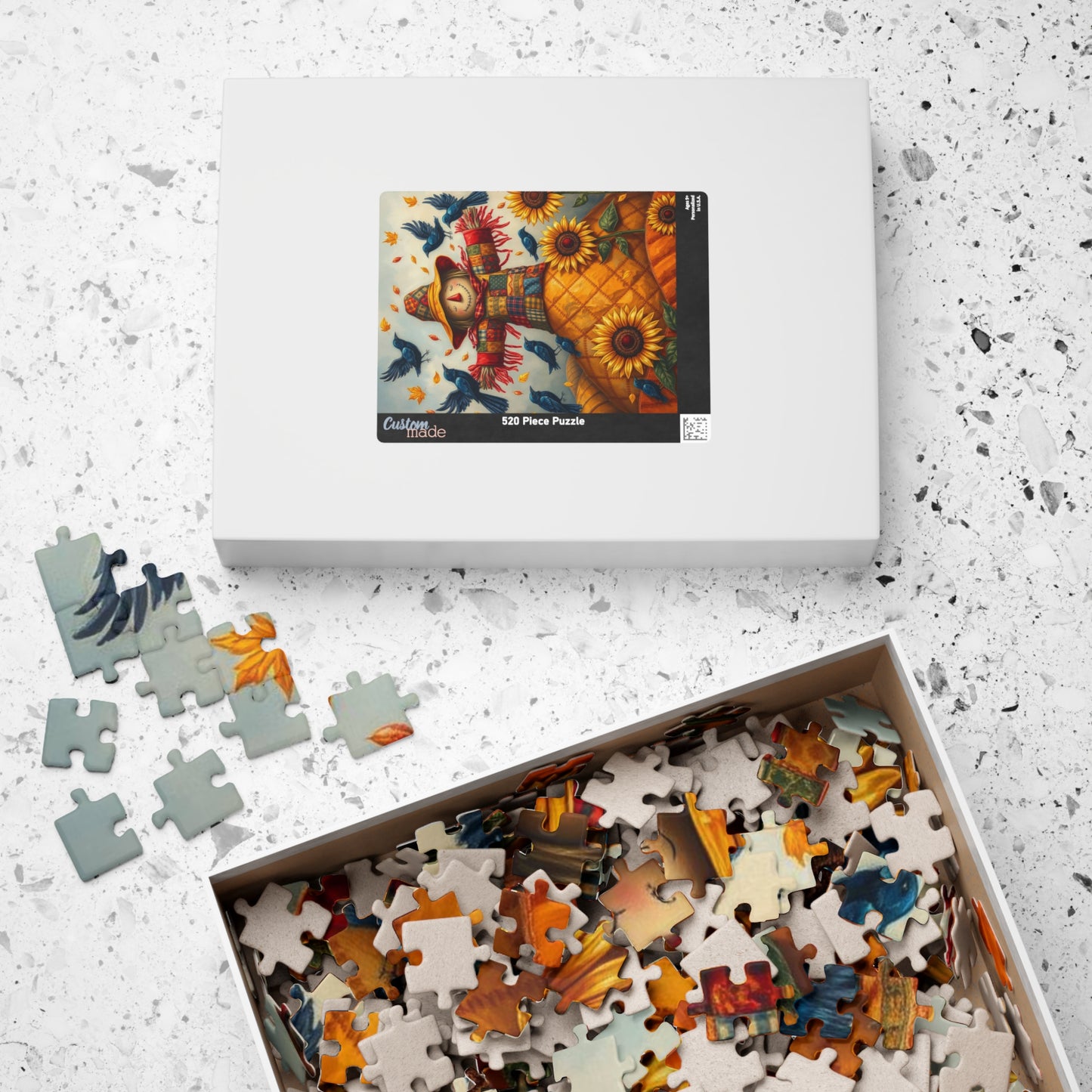 Fall Folk Art Scarecrow Puzzle, Cozy Autumn Jigsaw for Family Game Night, Thanksgiving Fun, Gift for Puzzle Lovers, 110 252 520-piece