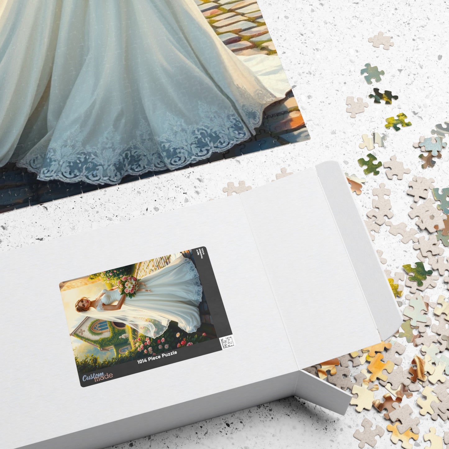 Elegant Italian Bride Jigsaw Puzzle, White Gown Rose and Lily Bouquet, Tuscan Chapel Romantic Wedding, Unique Puzzle Enthusiast Gift Hobby Puzzle The Puzzle Chest