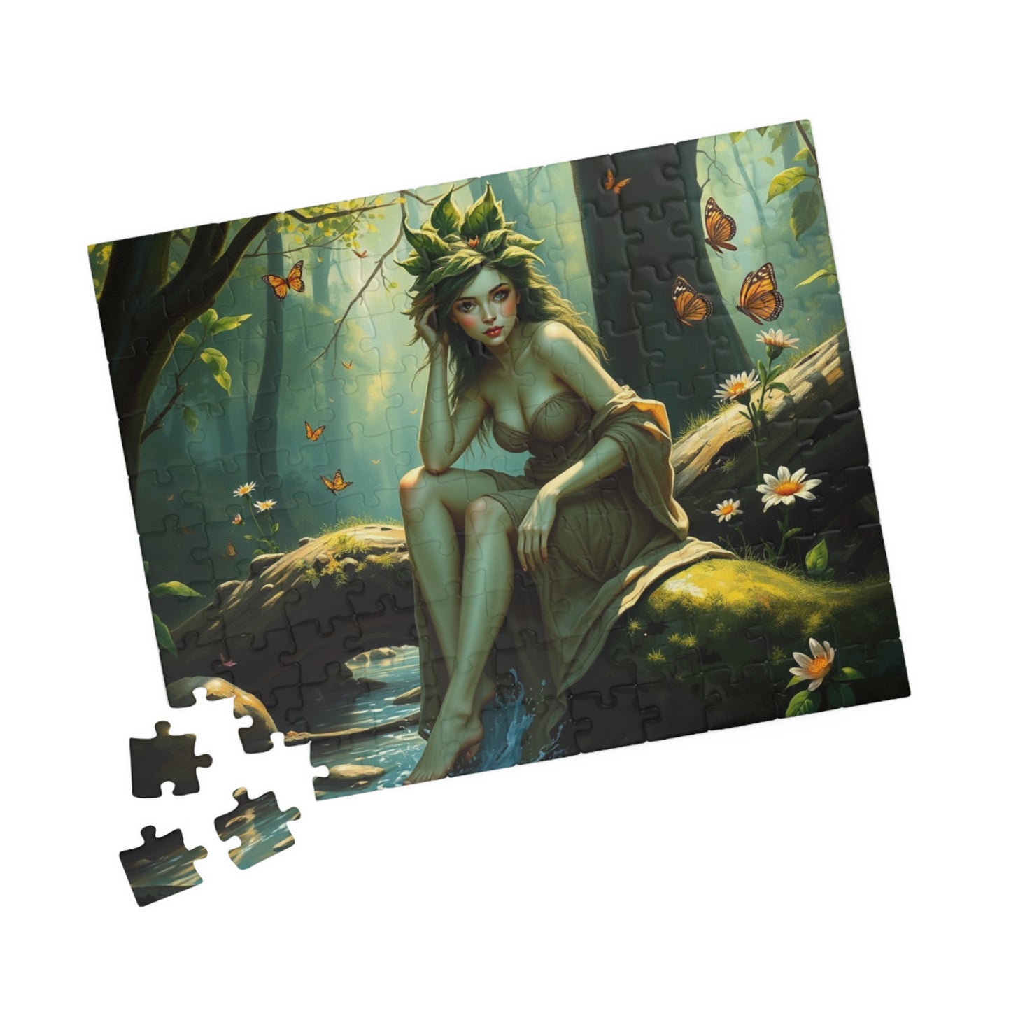 Green Skin Forest Nymph Jigsaw Puzzle, Serene Woodland Mythical Creature, Fantasy Nature Lover Gift, Mindful Family Activity, Leisure Hobby Puzzle The Puzzle Chest
