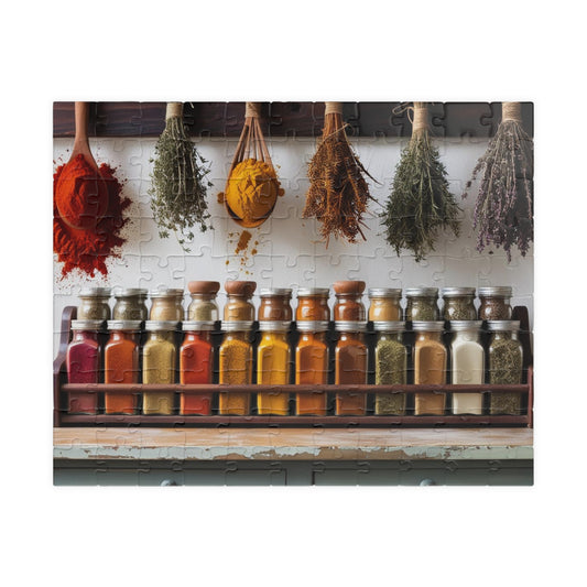 Wooden Spice Rack Jigsaw Puzzle, Colorful Powders and Dried Herbs, Kitchen Decor, Holiday or Birthday Gift for Foodies, Home Entertainment Puzzle The Puzzle Chest