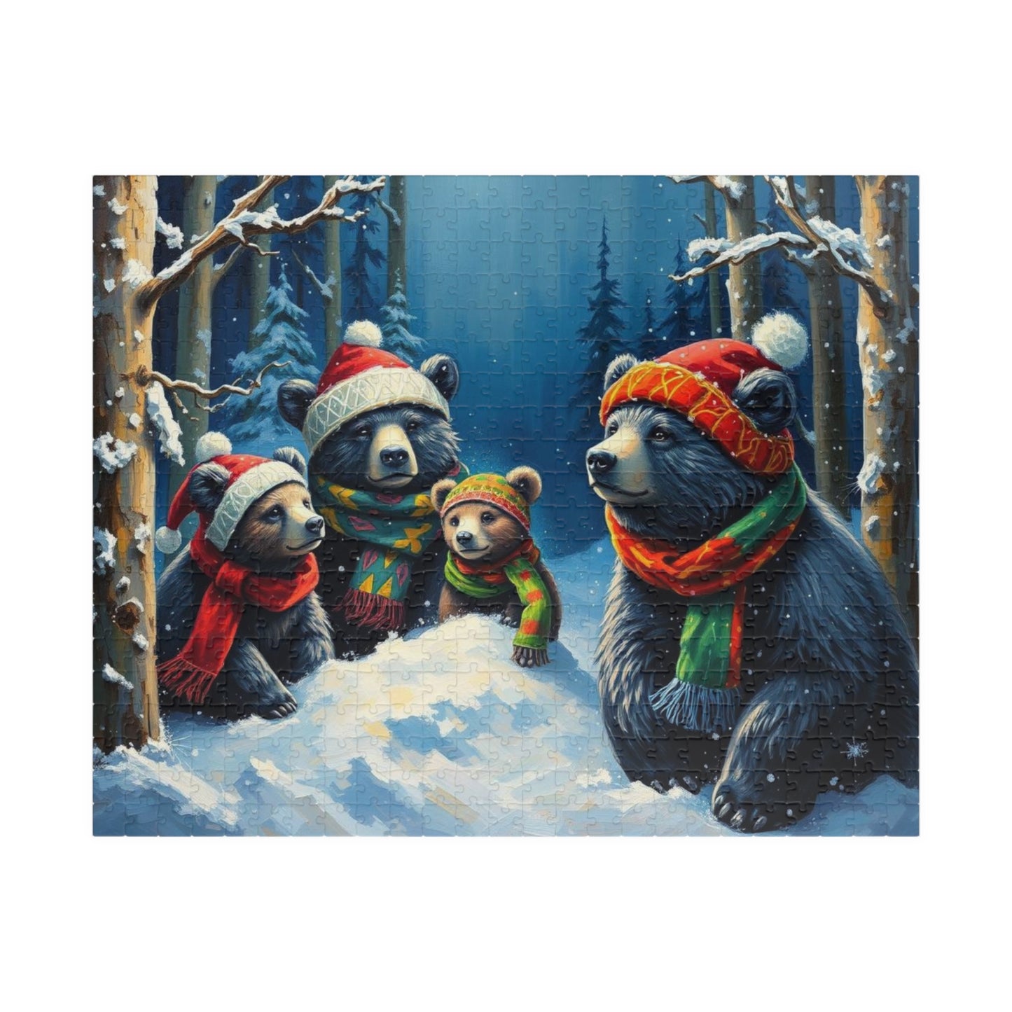 Christmas Bear Family Jigsaw Puzzle - 110, 252, 520, 1014 Pieces, Gift for Winter Nights, Family Games, Holiday Traditions, Home Decor