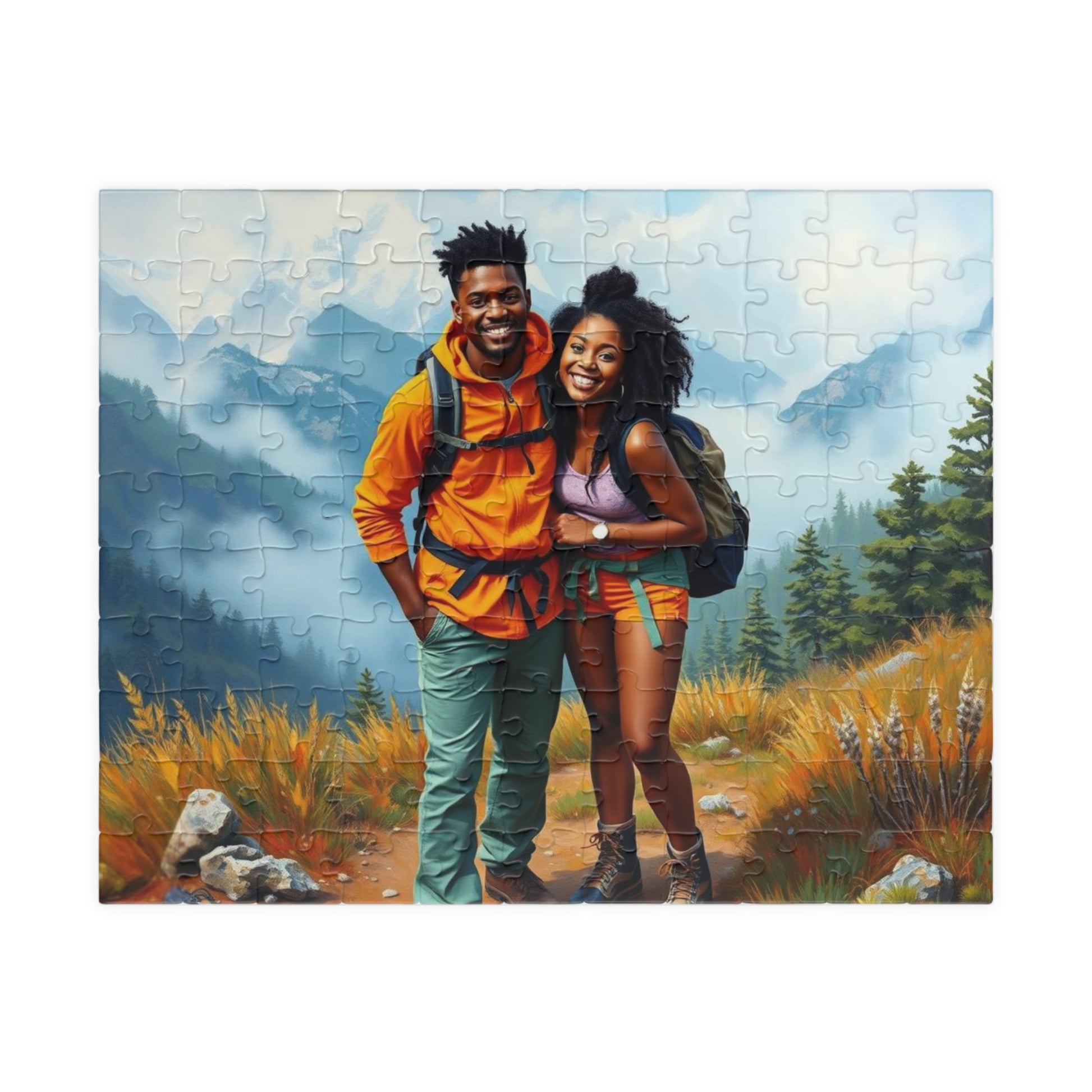 Black Couple Hiking Adventure Puzzle - Nature Lovers Delight Jigsaw, Family Game Night Fun, Afrocentric Gift for Friends, Outdoor Enthusiasts 110 pcs (Horizontal) Puzzle The Puzzle Chest