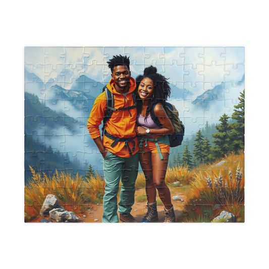 Black Couple Hiking Adventure Puzzle - Nature Lovers Delight Jigsaw, Family Game Night Fun, Afrocentric Gift for Friends, Outdoor Enthusiasts 110 pcs (Horizontal) Puzzle The Puzzle Chest