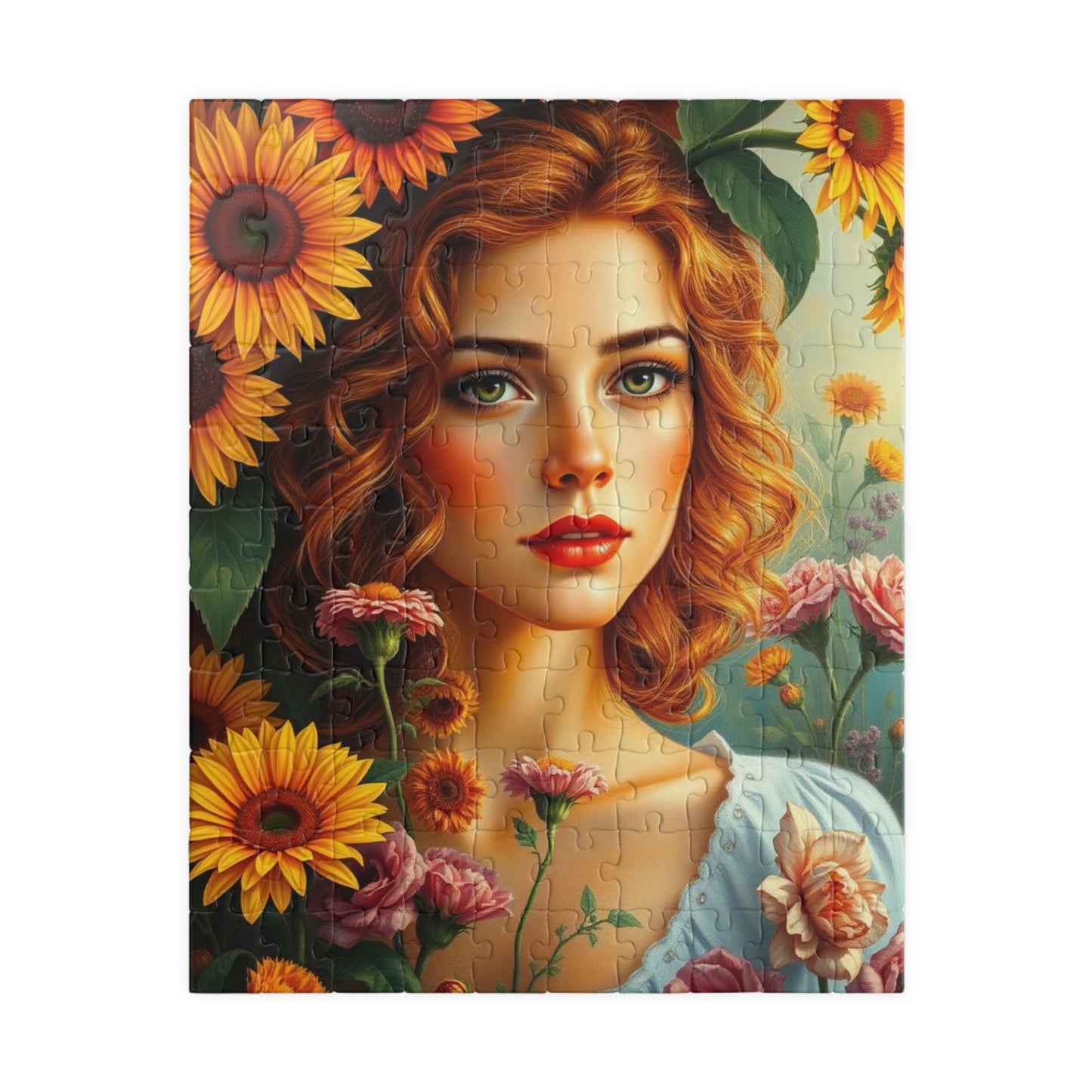 Sunflower Muse Jigsaw Puzzle for Adults, Woman Floral Portrait, Creative Hobby Puzzle Gift for Friends and Family, Fun Challenge 110 pcs (Vertical) Puzzle The Puzzle Chest