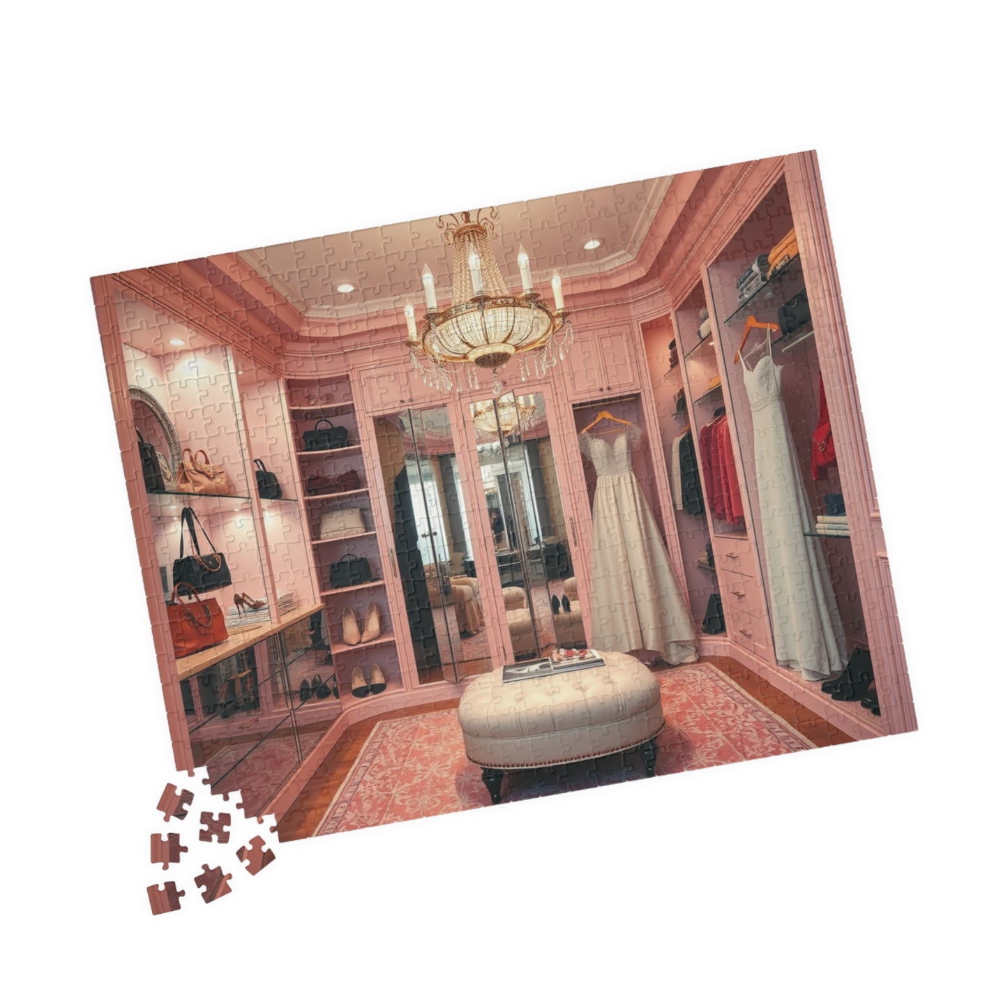 Elegant Boutique Style Closet Puzzle, Luxury Pink and Cream Walk in Closet Jigsaw Game, Relaxing Activity, Mother's Day Gift for Her Puzzle The Puzzle Chest