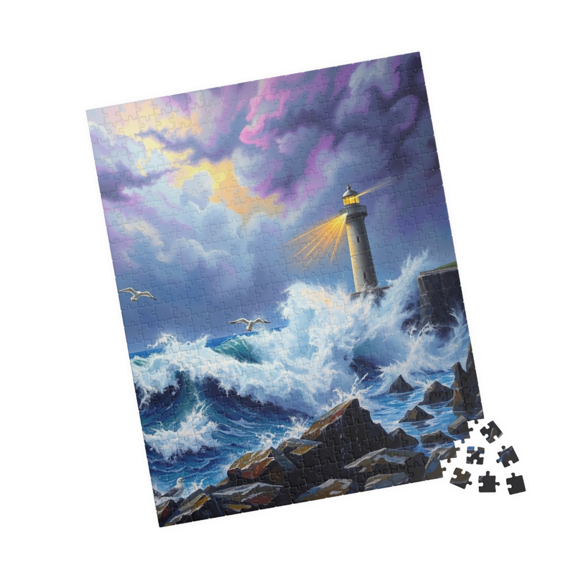 Lighthouse Waves Puzzle - 110, 252, 520, 1014-piece | Relaxation, Family Fun, Gift Idea, Coastal Home Decor 520 pcs (Vertical) Puzzle The Puzzle Chest