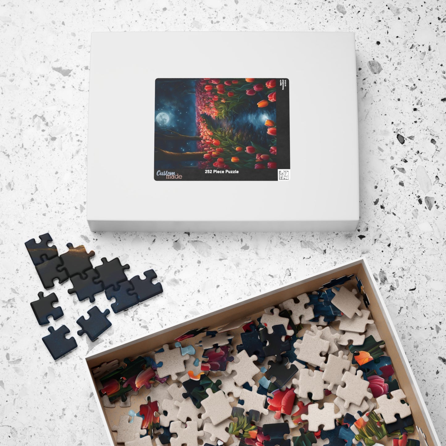 Magical Nighttime Tulip Puzzle, Peaceful Floral Scene Under the Moon, Glowing Flowers and Tranquil River Jigsaw Game, Gift for Nature Lover Puzzle The Puzzle Chest