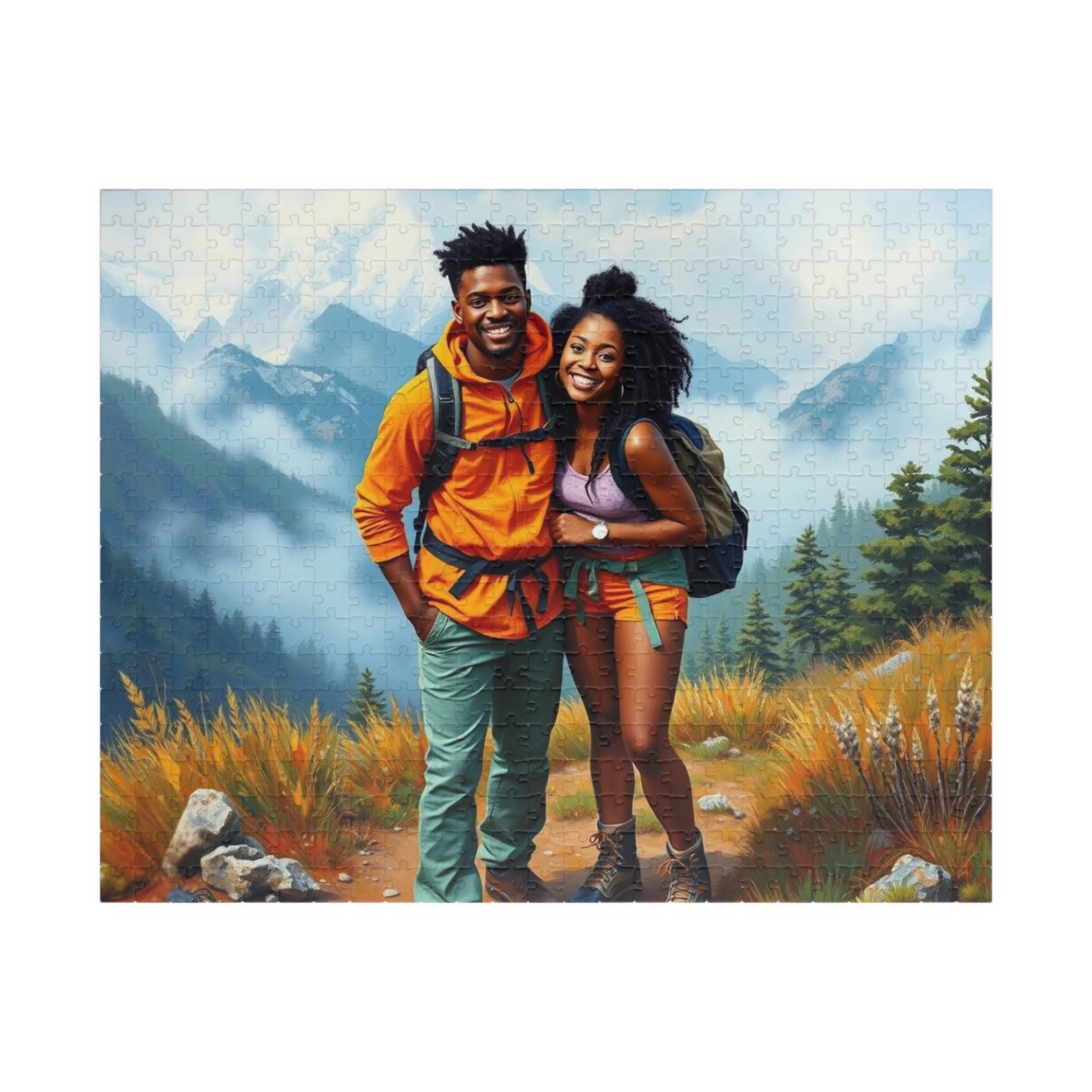 Black Couple Hiking Adventure Puzzle - Nature Lovers Delight Jigsaw, Family Game Night Fun, Afrocentric Gift for Friends, Outdoor Enthusiasts 520 pcs (Horizontal) Puzzle The Puzzle Chest