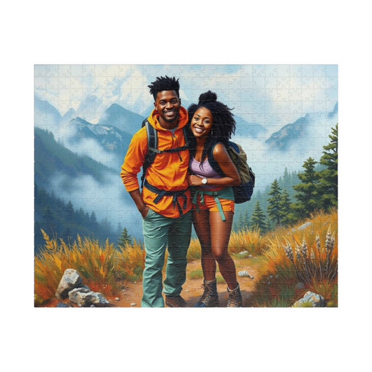 Black Couple Hiking Adventure Puzzle - Nature Lovers Delight Jigsaw, Family Game Night Fun, Afrocentric Gift for Friends, Outdoor Enthusiasts 520 pcs (Horizontal) Puzzle The Puzzle Chest