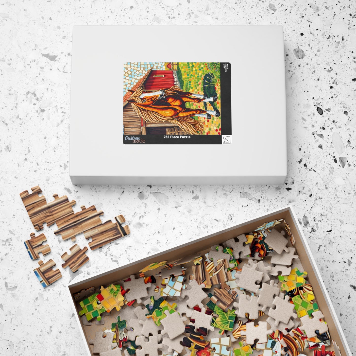 Flowing Mane Horse Puzzle, Cozy Barn Farmyard Scene, Mosaic Animal Art Jigsaw Game for Equestrian Fans, Best Unique Puzzle Fanatic Gift Puzzle The Puzzle Chest