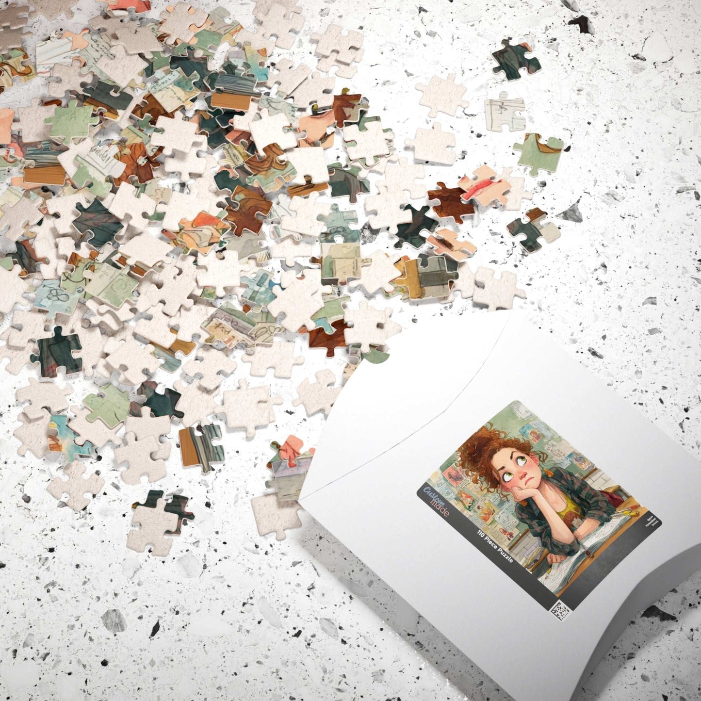 Funny Student Classroom Cartoon Puzzle - Girl at Desk with Whimsical School Background Puzzle The Puzzle Chest