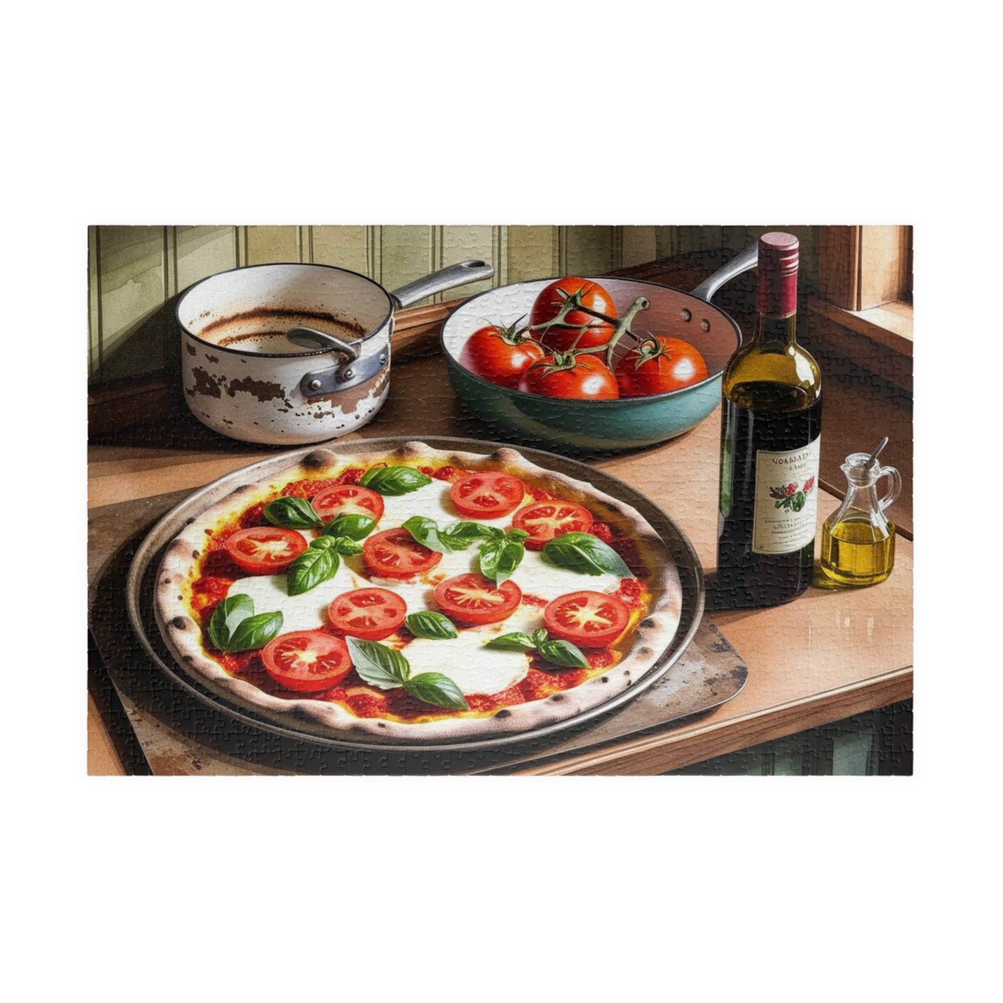 Foodie Culinary Jigsaw, Pizza Lover Activity, Olive Oil and Wine Puzzle, Kitchen Decor Game, Food Themed Game Night Fun Family Activity 1014 pcs (Horizontal) Puzzle The Puzzle Chest