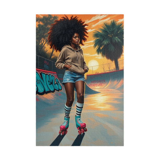 Skateboarder Jigsaw Puzzle, Retro Vibe African American Woman, Nostalgic Gift for Adults, Unique Game for Fun Family Night, Puzzle Lover 1014 pcs (Vertical) Puzzle The Puzzle Chest