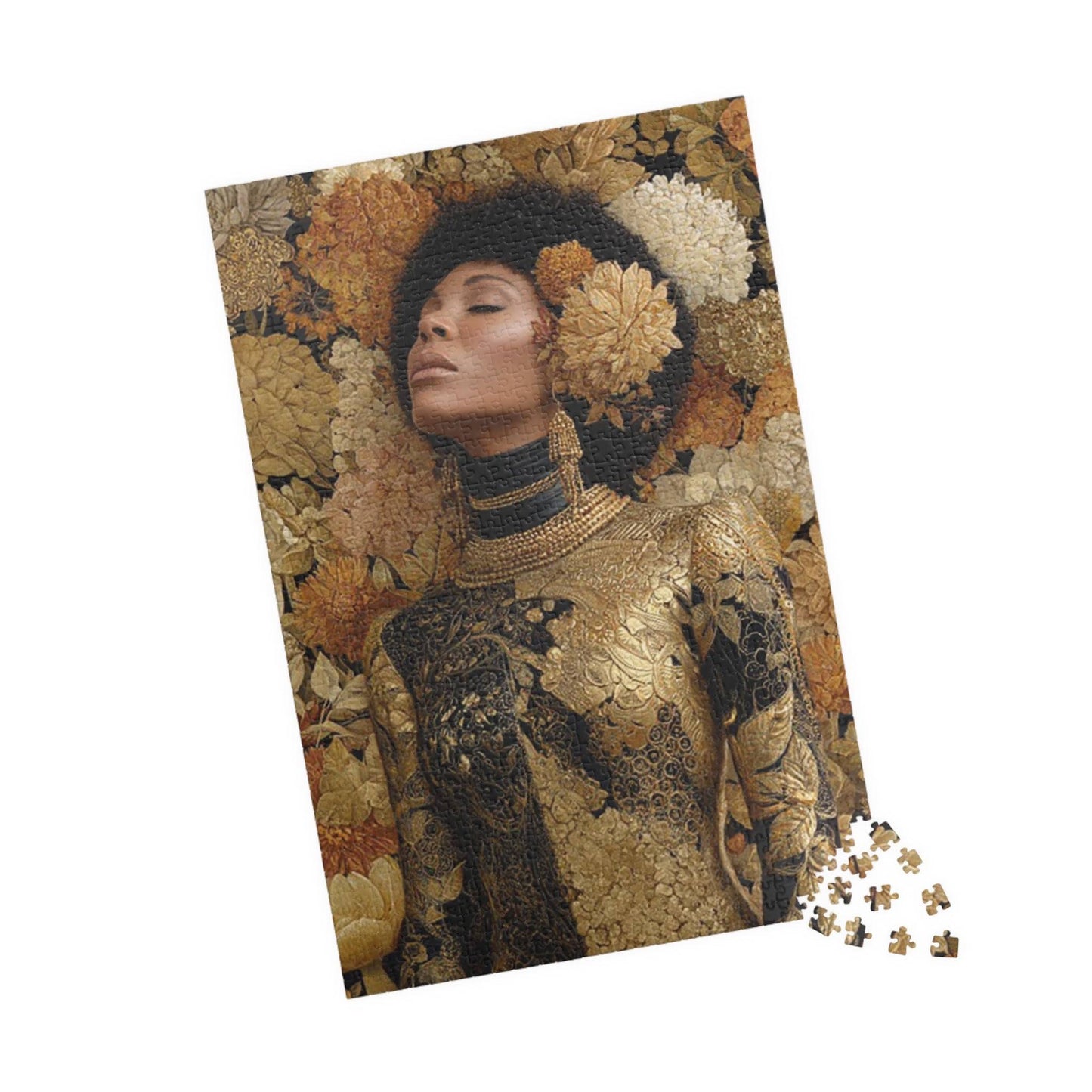 Melanin Majesty Afrocentric Art Jigsaw Puzzle - Black Woman Beauty with Natural Hair and Floral Patterns 1014 pcs (Vertical) Puzzle The Puzzle Chest