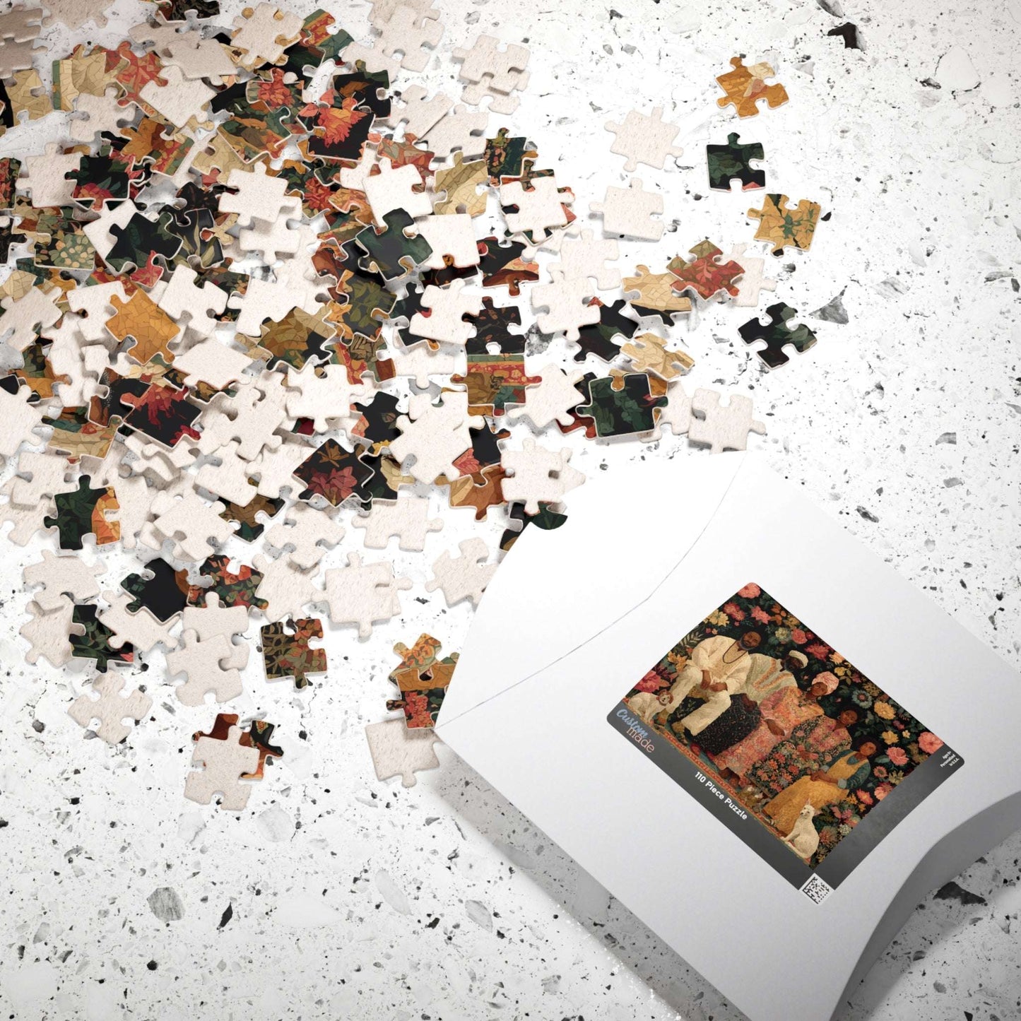 Black Art Jigsaw Puzzle - Afrocentric Family Portrait in Story-Quilt Style with Bold Patterned Fabrics Puzzle The Puzzle Chest