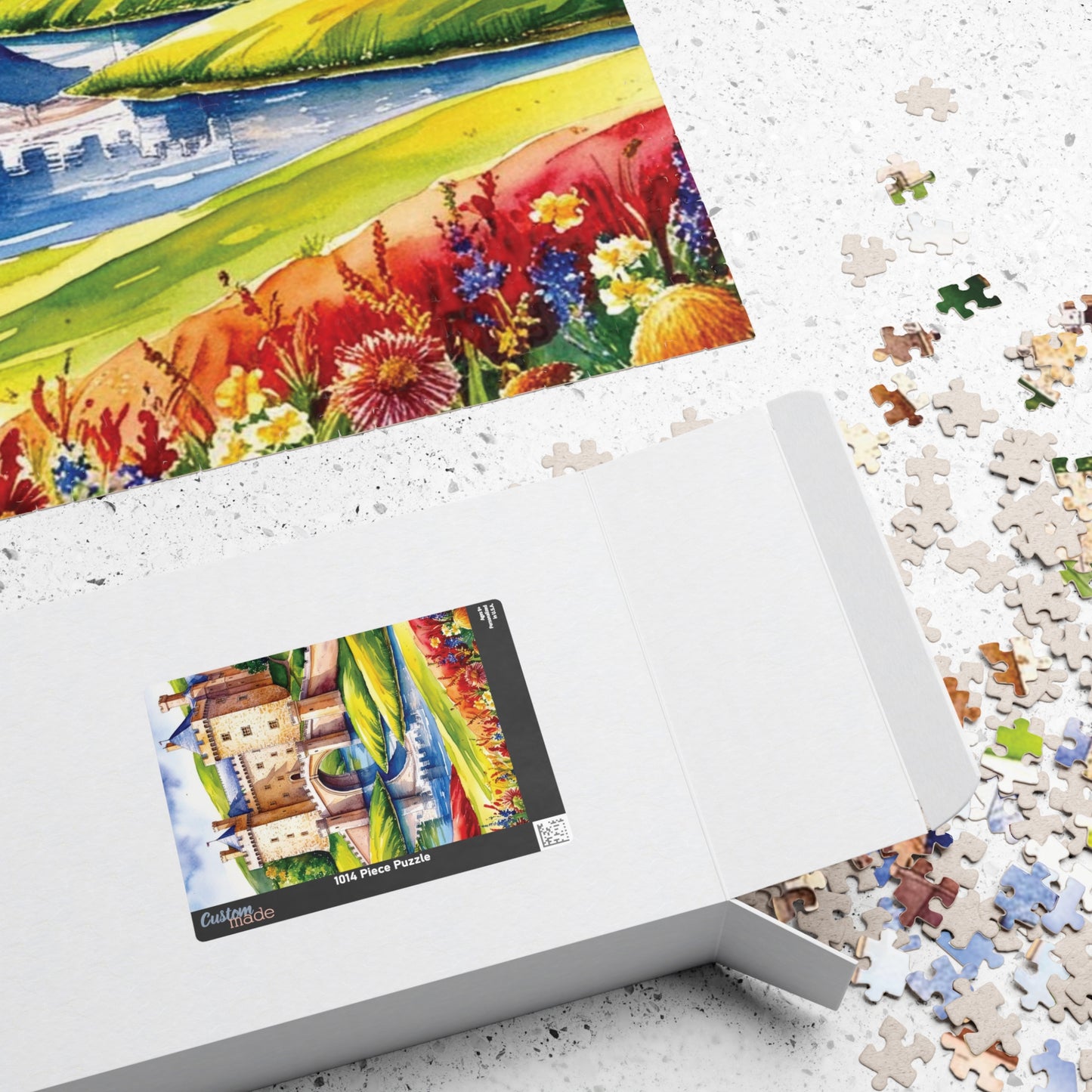 Medieval Castle Landscape Jigsaw Puzzle, Serene Moat Drawbridge Rolling Hills and Colorful Flowers, Challenging Family Game, Mindfulness Puzzle The Puzzle Chest