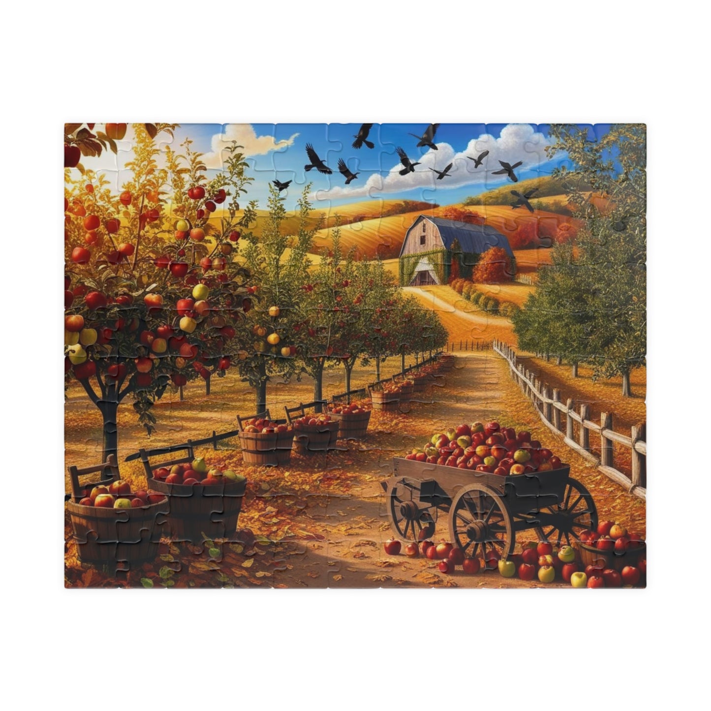 Apple Orchard Jigsaw Puzzle, Autumn Landscape Scene, Gift for Puzzle Lovers, Family Fun, Cozy Night In, Fall Decor, Thanksgiving 110 pcs (Horizontal) Puzzle The Puzzle Chest