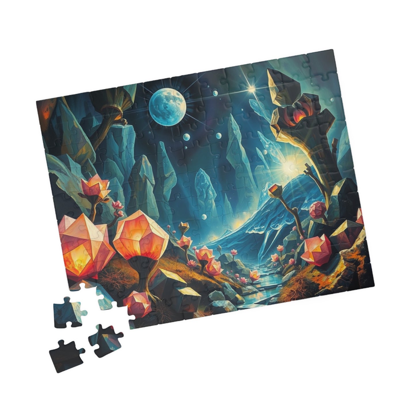 Surreal Biome Jigsaw Puzzle, Luminescent Flora and Geometric Shapes, Brain Teaser, Home Activity, Fantasy Gift Idea for Puzzle Lover, Friend Puzzle The Puzzle Chest