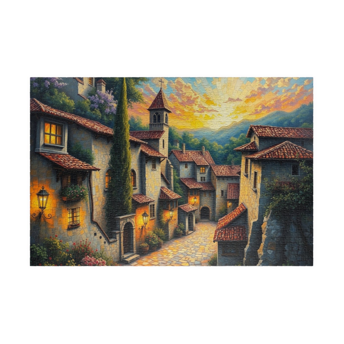 Charming Old-World Village Puzzle, Quaint European Medieval Town Jigsaw Game Mosaic Design, Family Game Night Bonding Activity, Mindful Gift 1014 pcs (Horizontal) The Puzzle Chest