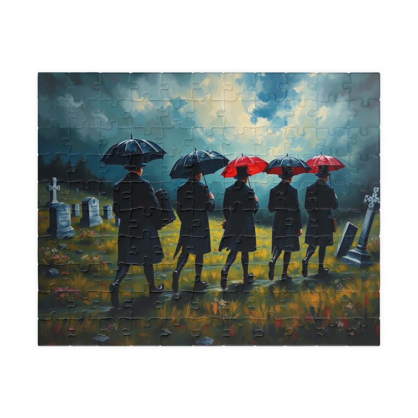 Gothic Procession Jigsaw Puzzle, Gothic Puzzle, Dark Art Puzzle, Stormy Cemetery Landscape Puzzle, 1000-Piece Puzzle Gift for Puzzle Lovers 110 pcs (Horizontal) Puzzle The Puzzle Chest