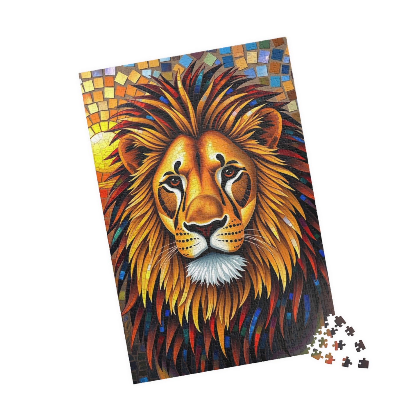 Beautiful Mosaic Lion Jigsaw Puzzle, Majestic Colorful Animal Wildlife Game with Vibrant Savannah Sunset, Animal Lover Art Fan Unique Gift Puzzle The Puzzle Chest