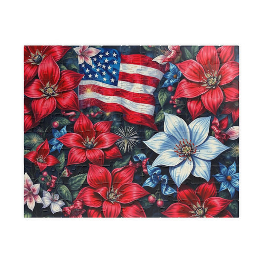 Garden of Liberty Jigsaw Puzzle, American Flag Patriotic Floral Game 110, 252, 520, 1014-piece, Family Game Night, Independence Gift for Him 110 pcs (Horizontal) Puzzle The Puzzle Chest