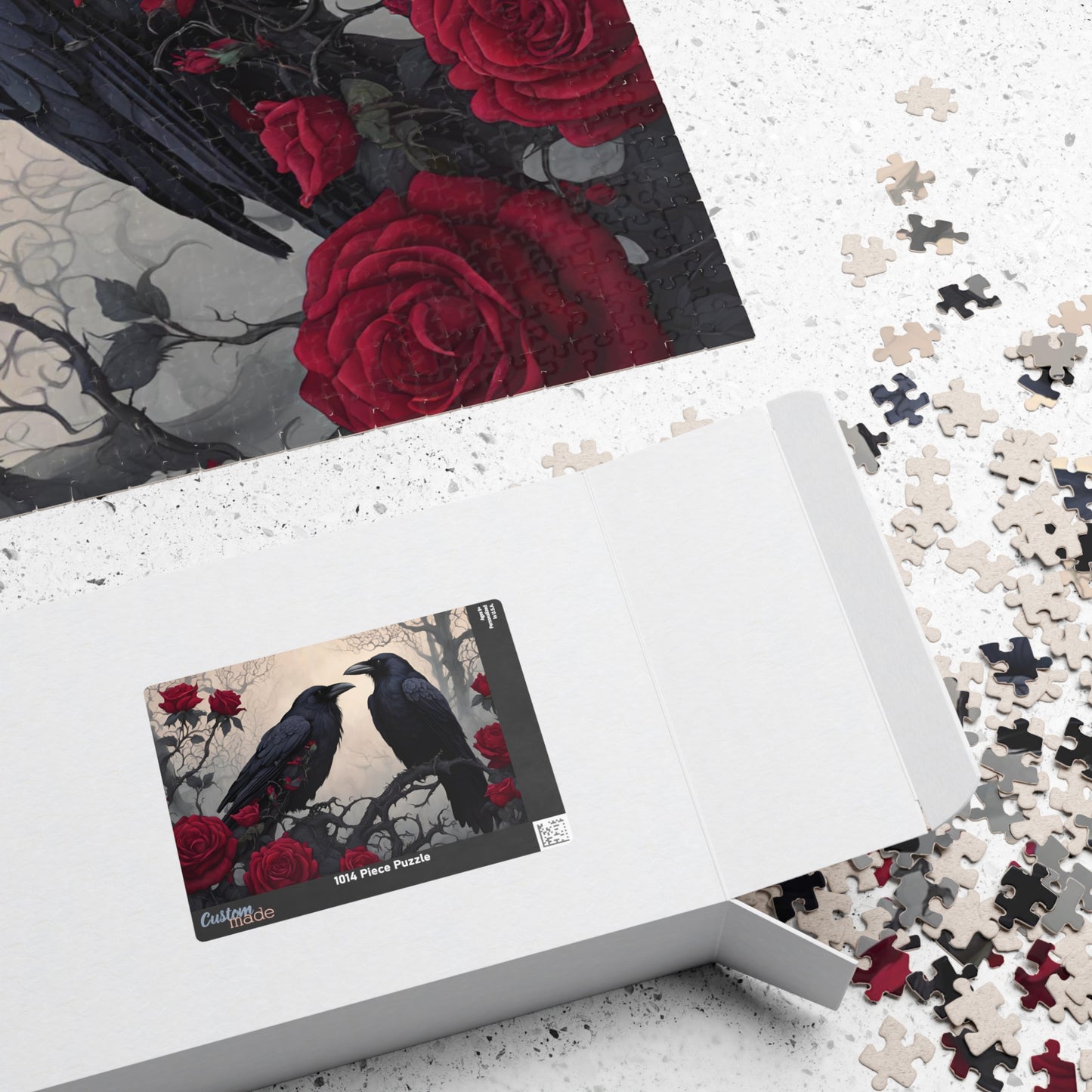 Gothic Raven and Crimson Roses Puzzle, Hauntingly Beautiful Dark Fantasy Art Jigsaw Game, Mind Challenge, Artistic Hobby, Puzzle Lover Gift Puzzle The Puzzle Chest
