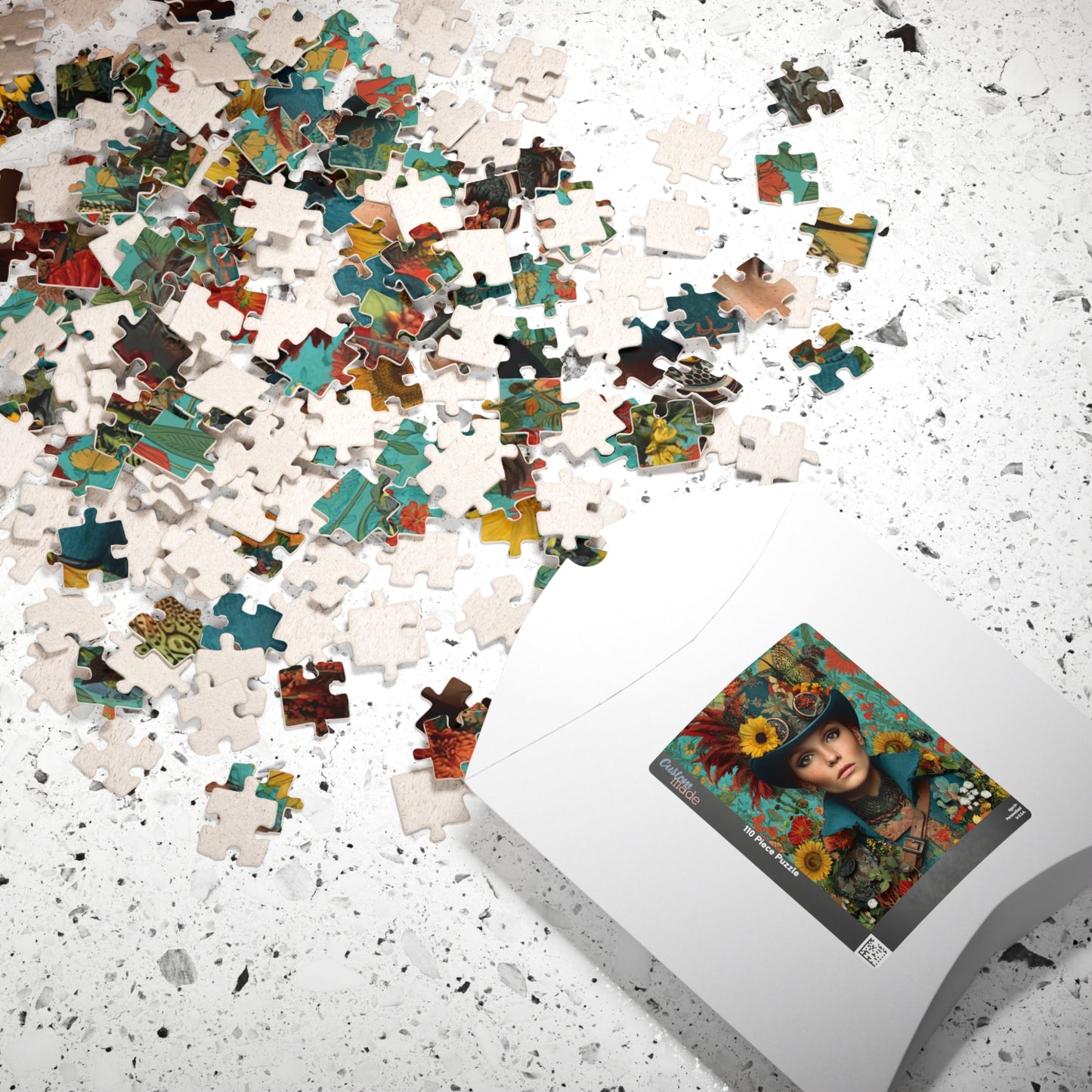 Colorful Steampunk Woman Jigsaw Puzzle – Intricate Floral Portrait with Detailed Hat Design Puzzle The Puzzle Chest